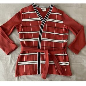 Vintage Stage T orange and navy 70s wrap tie front cardigan mod retro